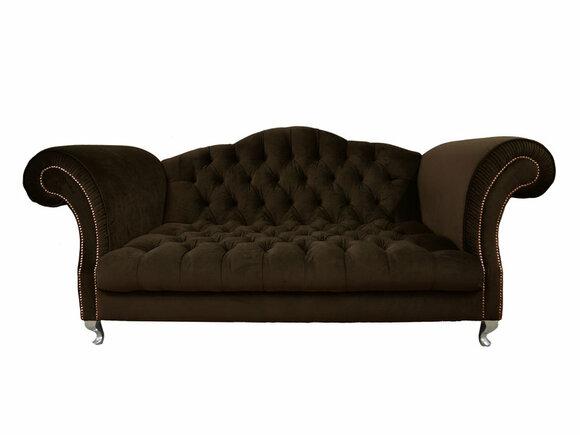 Chesterfield Sofa 3-Seater Brown Textile Upholstered Couch Comfortable Metal Feet New