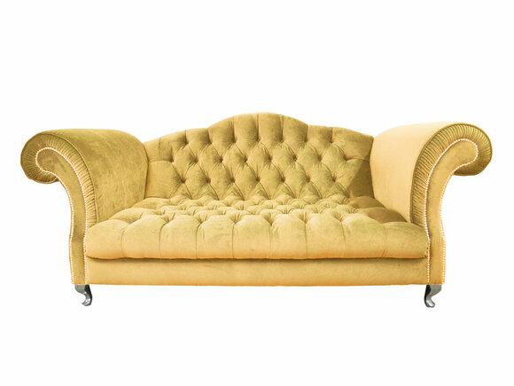 Chesterfield Sofa 3-Seater Yellow Textile Fabric Classic Royal Design Backrest Comfortable