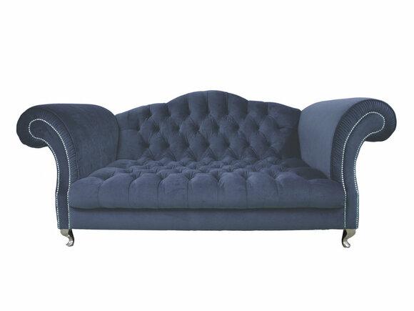 Premium Chesterfield Sofa 3-Seater Blue Textile Royal Design Sofa Comfortable New