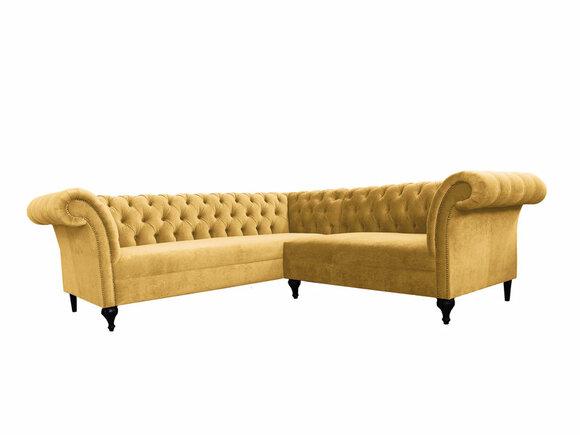 Chesterfield Corner Sofa L-Shaped Yellow Textile / Faux Leather Comfortable Couch New