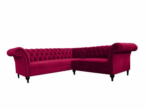 Chesterfield Corner Sofa L-Shaped Pink Velvet Textile Covered Couch Comfortable High-quality New