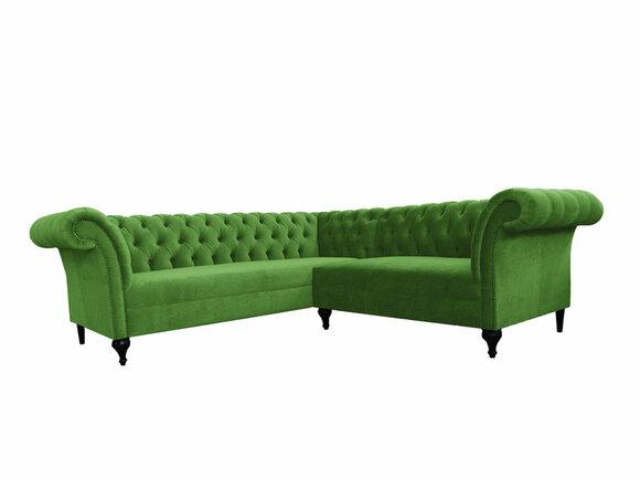 Chesterfield Velvet Corner Sofa L-Shaped Green Textile Upholstered Comfortable Living Room Couch New