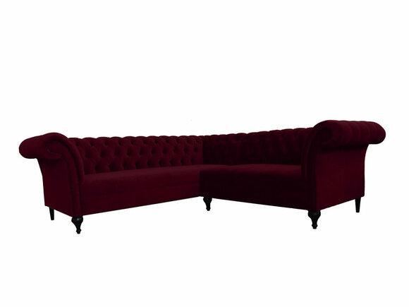 Chesterfield Corner Sofa L-Shaped Couch Bordeaux Textile Upholstery Comfortable New