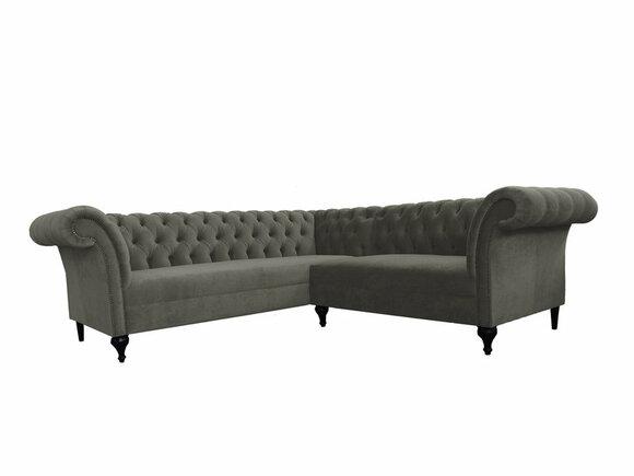 Chesterfield Corner Sofa L-Shaped Textile / Faux Leather Grey Couch Comfortable New