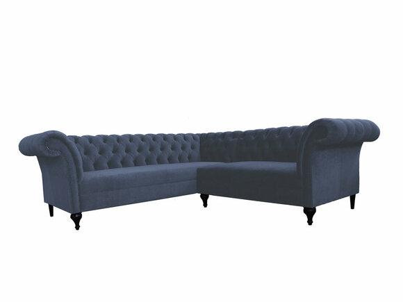 Corner Sofa Chesterfield L-Shaped Couch Dark Blue Textile Upholstery Comfortable Modern Living Room Sofa