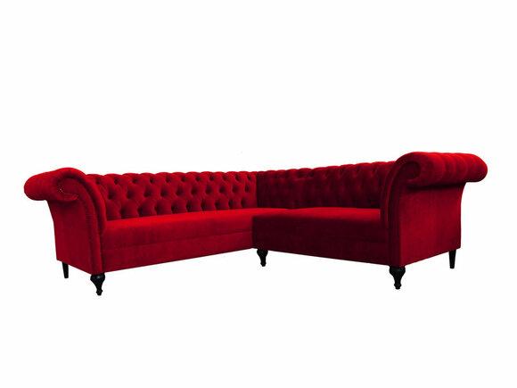 Chesterfield Premium Corner Sofa L-Shaped Red Textile Upholstery Comfortable Corner Couch New