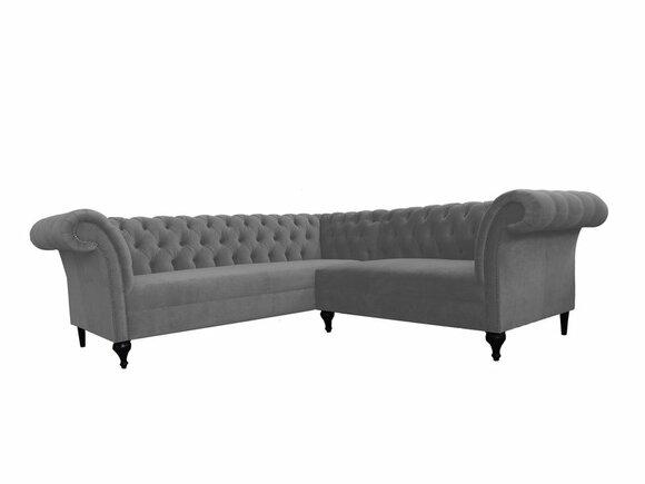 Chesterfield Corner Sofa Textile Grey Upholstered L-Shaped Living Room Comfortable Couch New