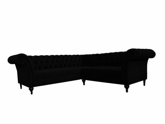 Chesterfield Corner Sofa Total Black L-Shaped Textile Upholstered Comfortable Couch New