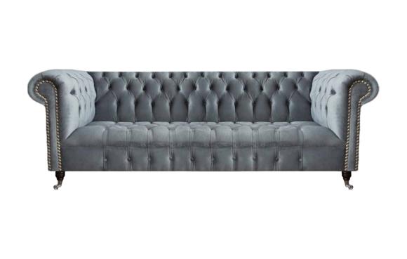 Chesterfield Sofa Dreisitzer Wohnzimmer Couch Möbel Grau Textil Neu