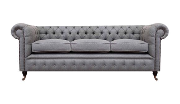 Grau Chesterfield Wohnzimmer Textil Stoff Einrichtung Luxus Dreisitzer Sofa