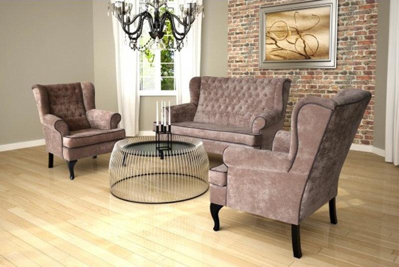 Chesterfield Sofa Set 2+1+1 Seaters Luxurious Classic Style Textile Couches New "Uszak II"