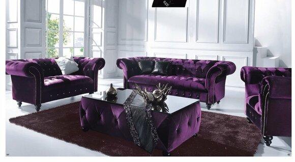 Chesterfield Sofa Set 3+2+1 Seaters Velvet Purple Upholstery Luxurious Design Couches "Cleopatra"