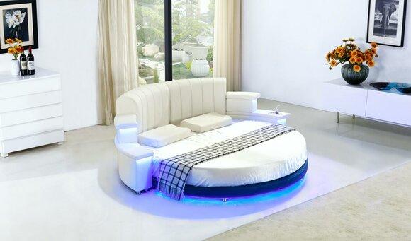 Round Bed Furniture Upholstery Beds Bedroom Furniture Leather Bed LED Illuminated New